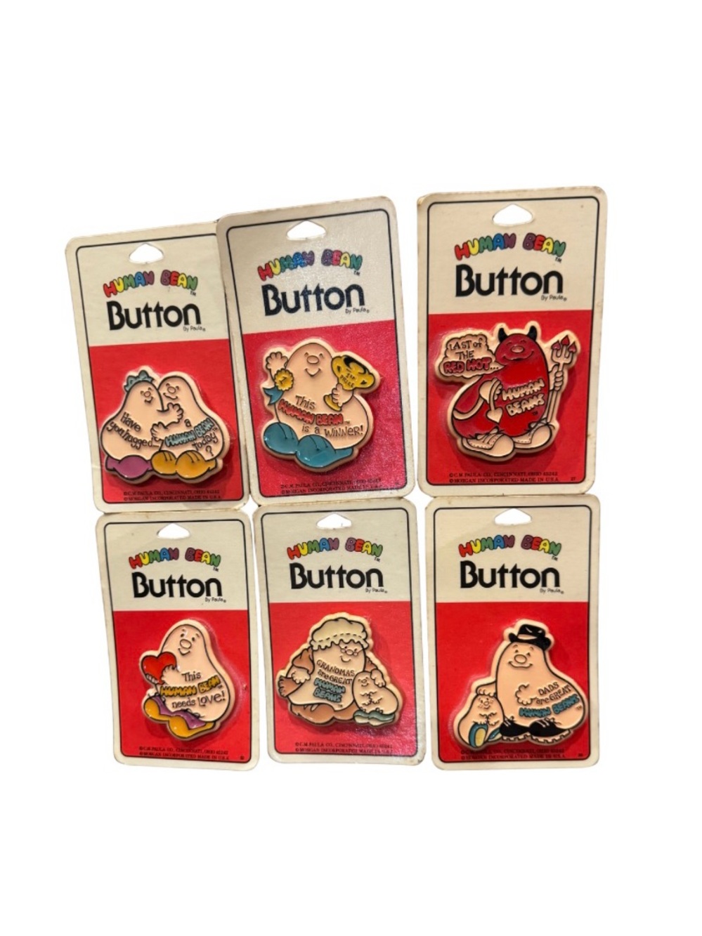 Vintage Human Bean Collector Pins Lot of 6